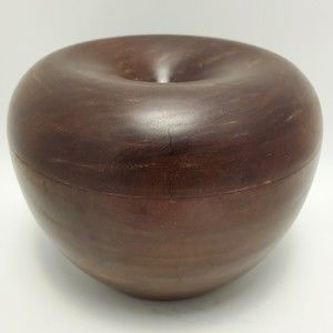 Vintage Wooden Large Apple Container Trinket Box With Lid Turned Wood Farmhouse